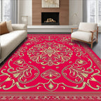 Crimson Gold Medallion Floral Border Rug