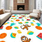 Whimsical Monkey Pineapple Watermelon Summer Rug