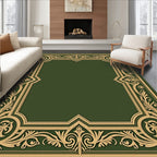 Ornate Gold Green Scrollwork Frame Rug