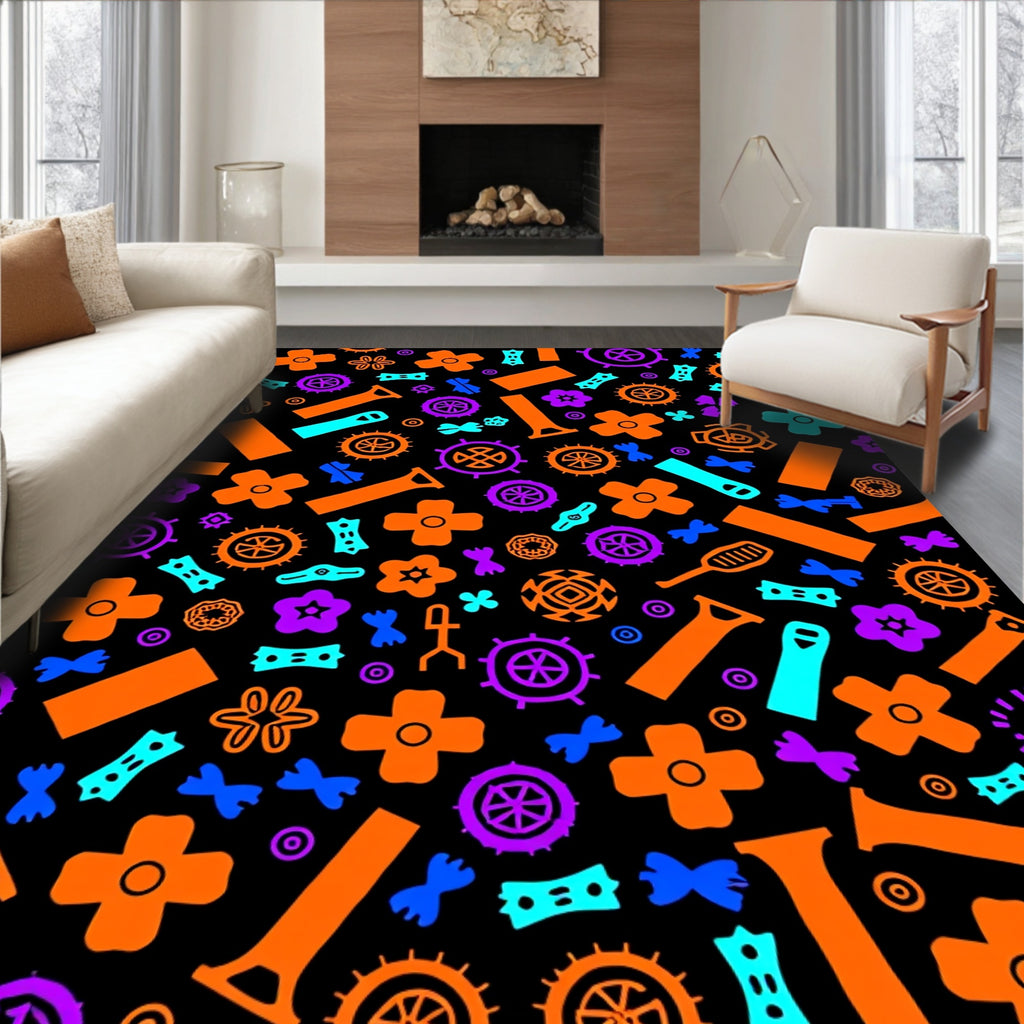 Vibrant Orange Purple Aqua Geometric Collage Rug