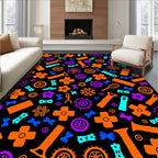 Vibrant Orange Purple Aqua Geometric Collage Rug