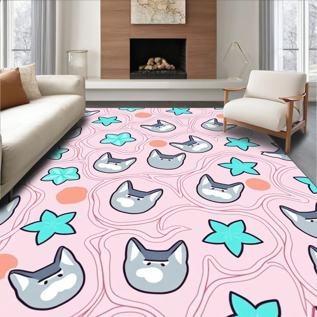 Pink Cat Star Abstract Swirl Rug