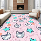Pink Cat Star Abstract Swirl Rug