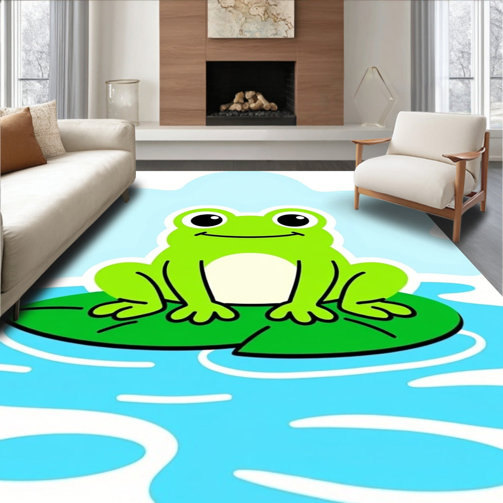 Cute Green Frog On Lily Pad Rug