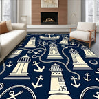 Navy Cream Nautical Lighthouses Anchors Rug
