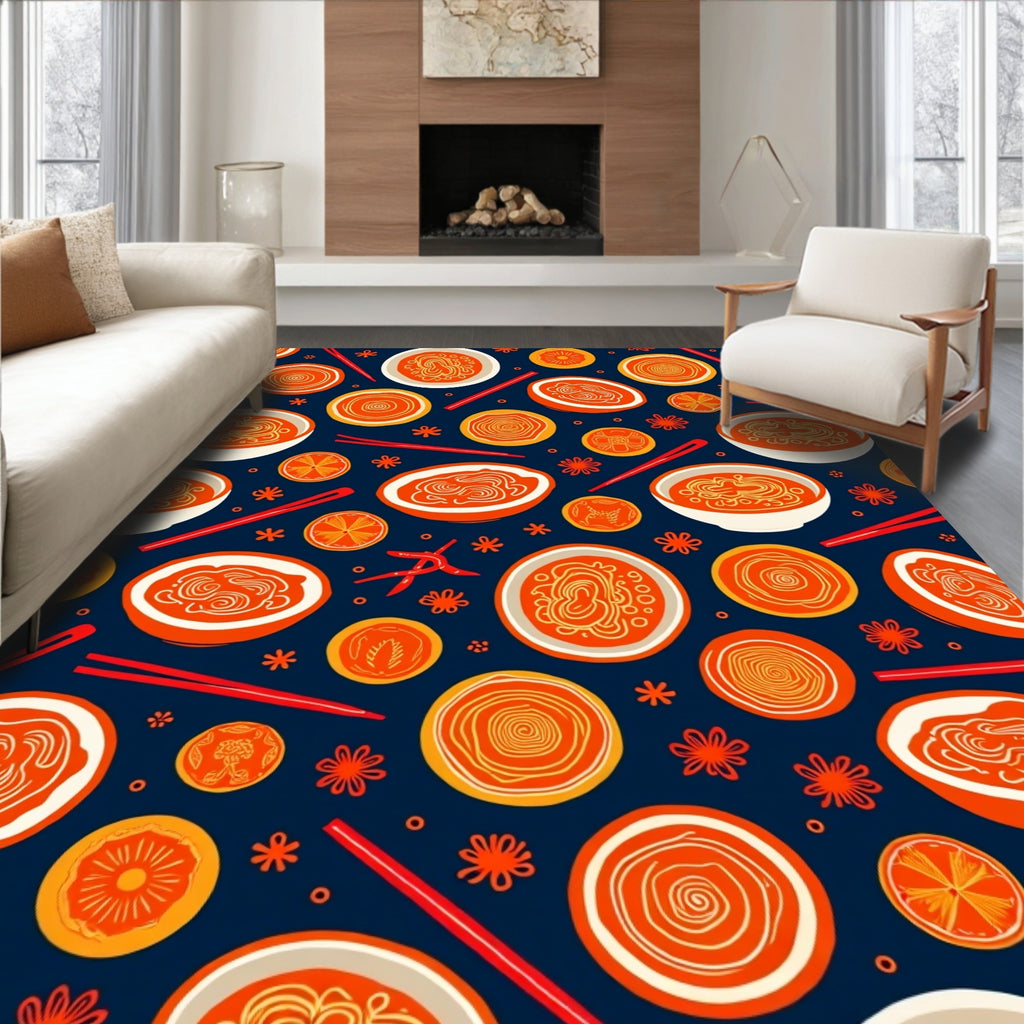 Orange Ramen Bowls Chili Chopsticks Rug