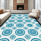 Aqua Blue Floral Medallion Circular Rug
