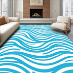 Aqua Blue Wavy Strokes Rug