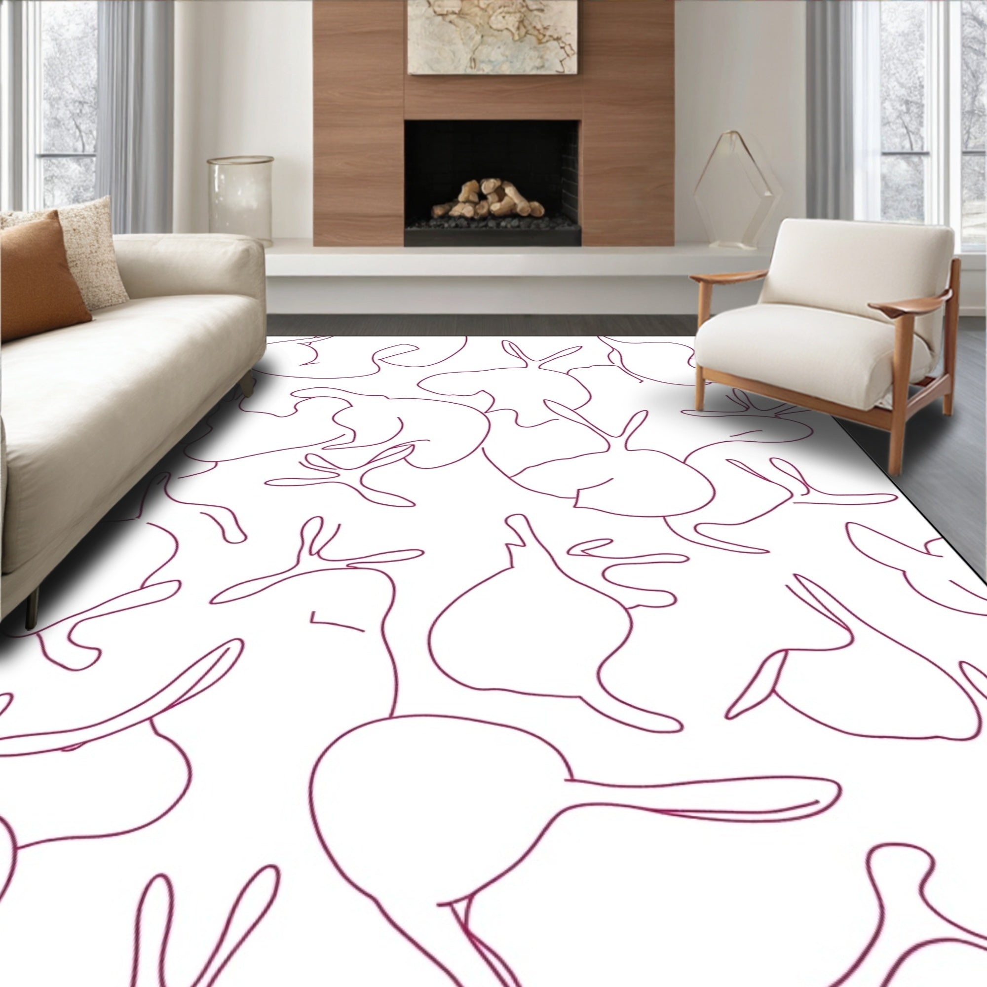 Red Orchid Abstract Contemporary Bloom Rug