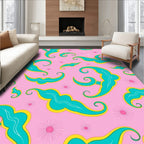Teal Swirls On Pink Starburst Background Rug