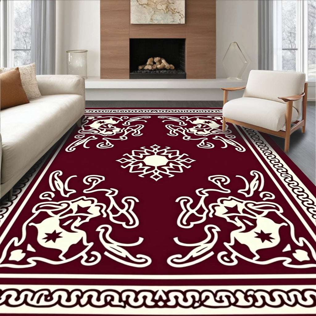 Crimson Ivory Floral Frame Rug
