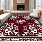 Crimson Ivory Floral Frame Rug