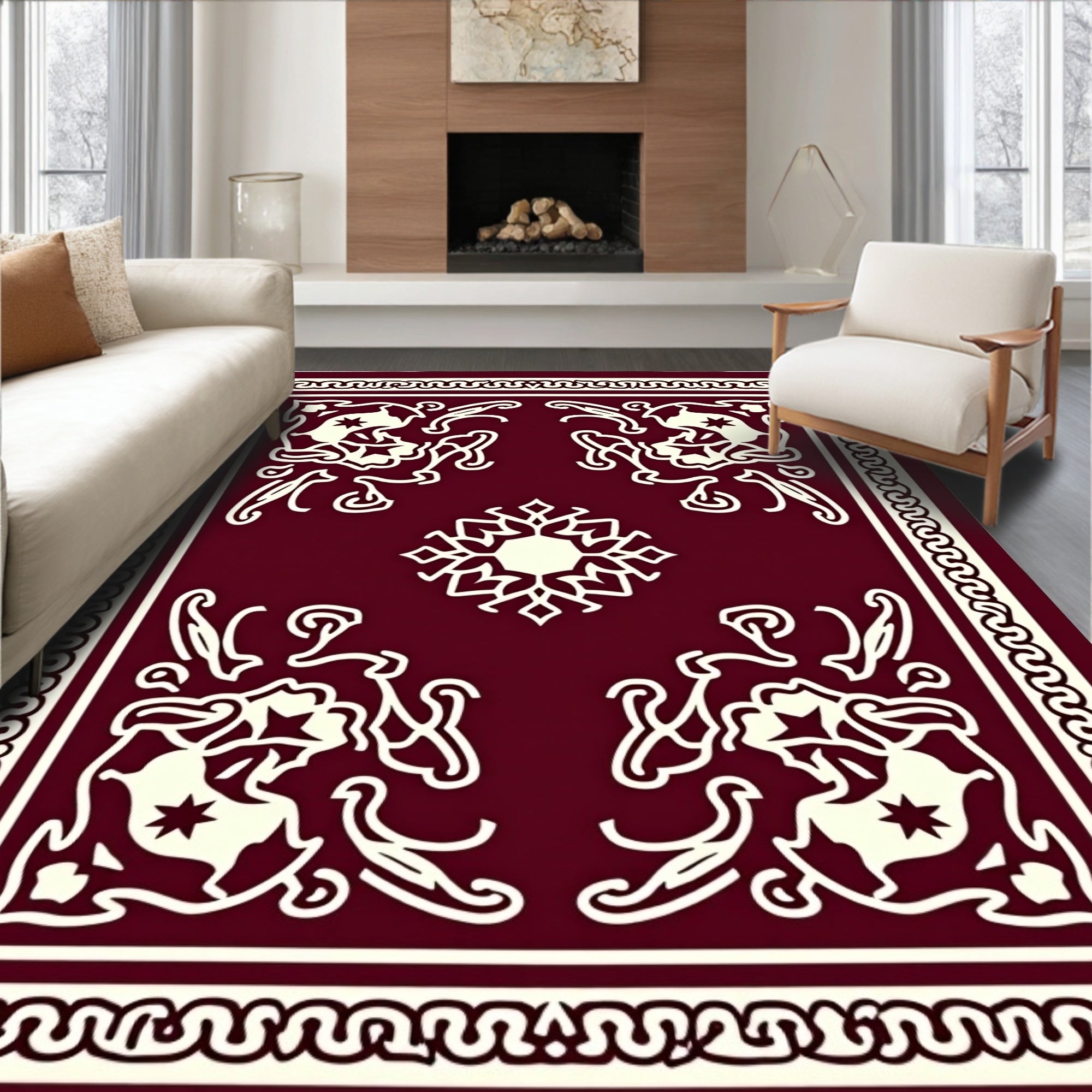 Crimson Ivory Floral Frame Rug