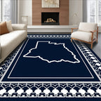 Deep Blue White Ornate Border Shape Rug