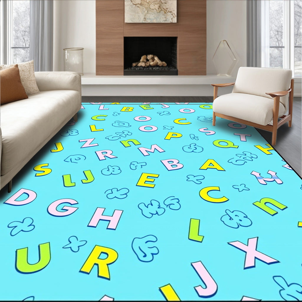 Playful Alphabet Animals Aqua Rug