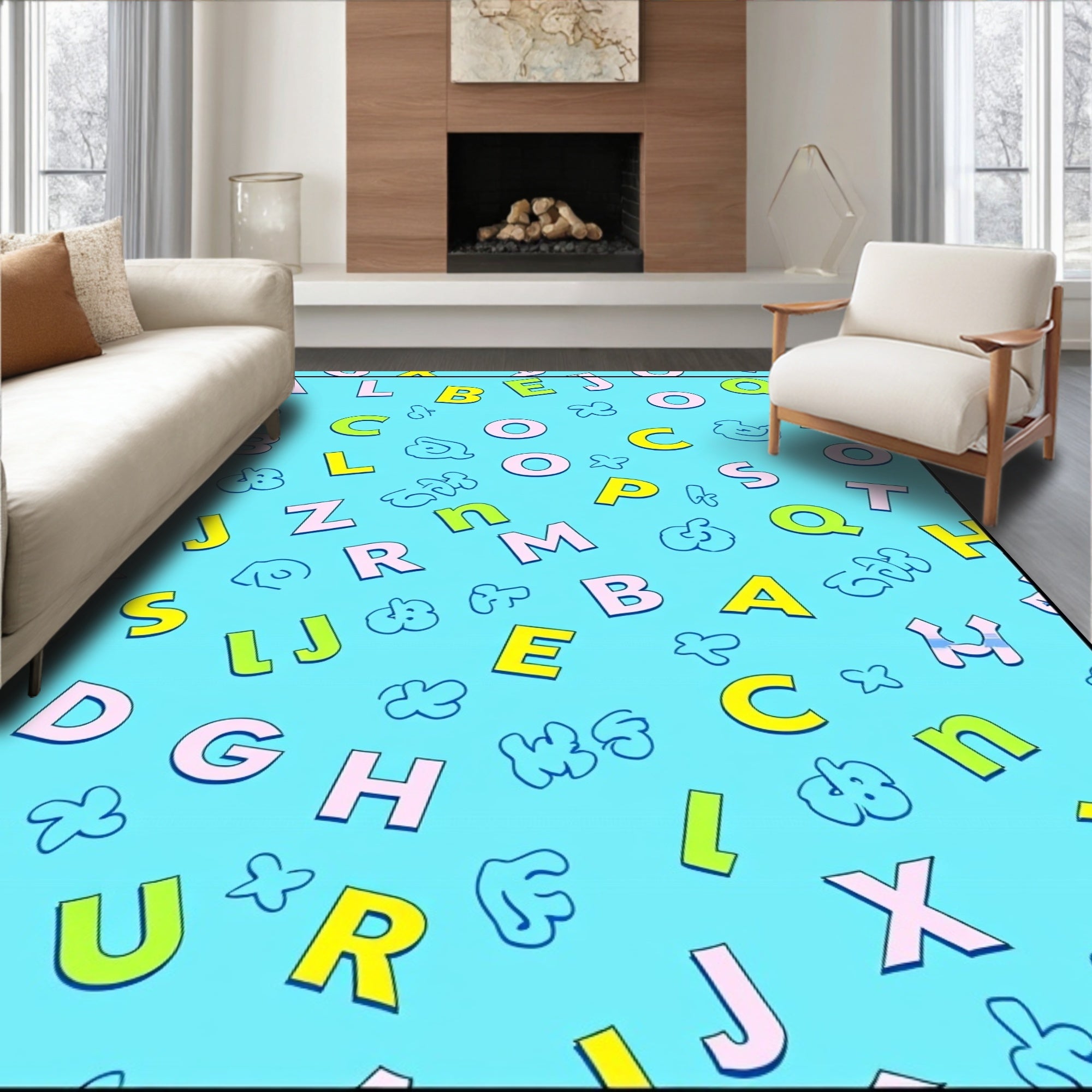 Playful Alphabet Animals Aqua Rug