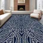 Navy White Organic Swirl Kaleidoscope Rug