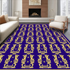 Ornate Gold Blue Damask Medallion Rug