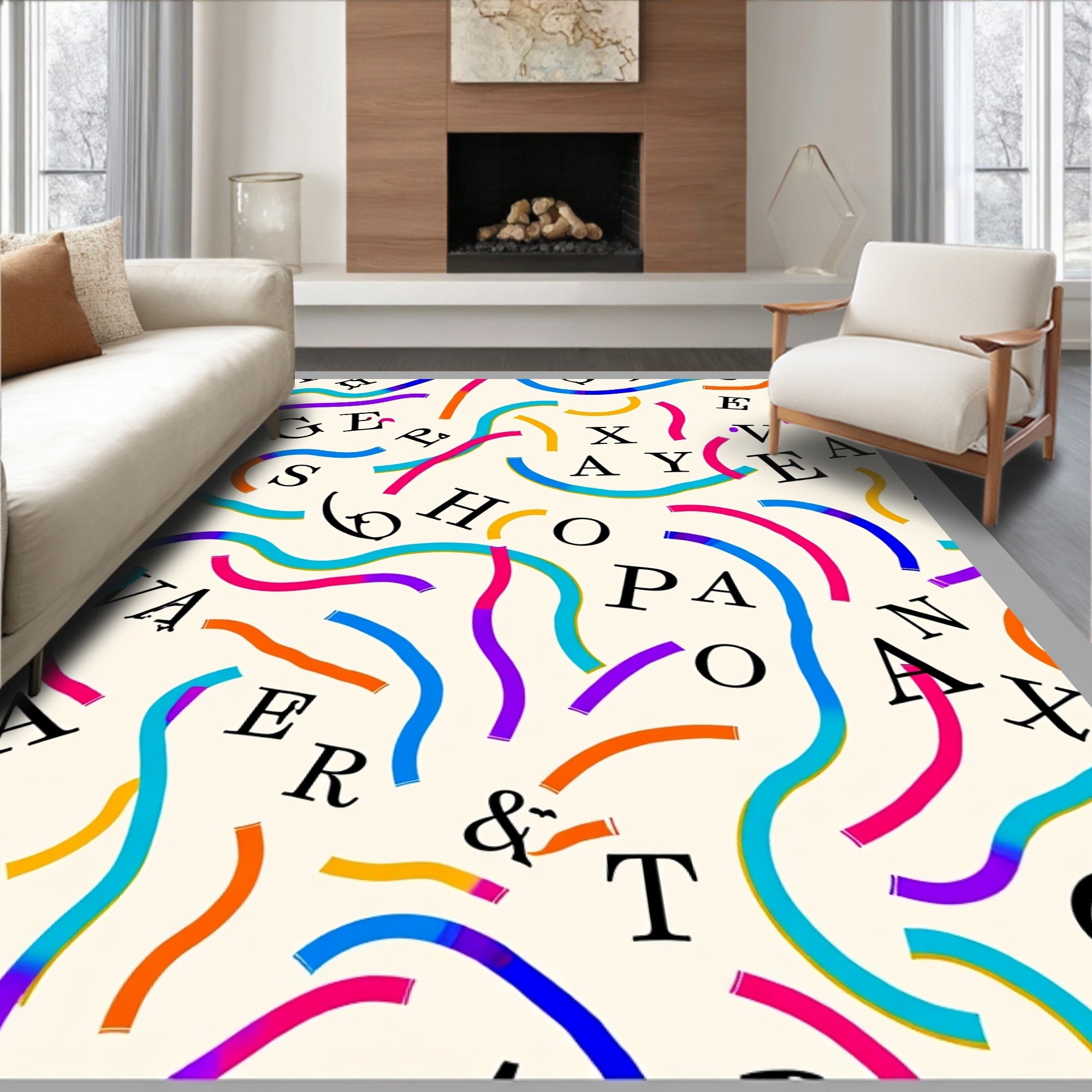 Abstract Confetti Letter Scatter Rug