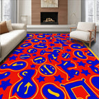 Red Abstract Blue Yellow Figural Stars Rug