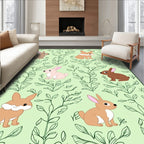 Cute Bunny Garden With Greenery Background Rug