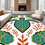 Teal Orange Turtle Botanical Arrangement Rug