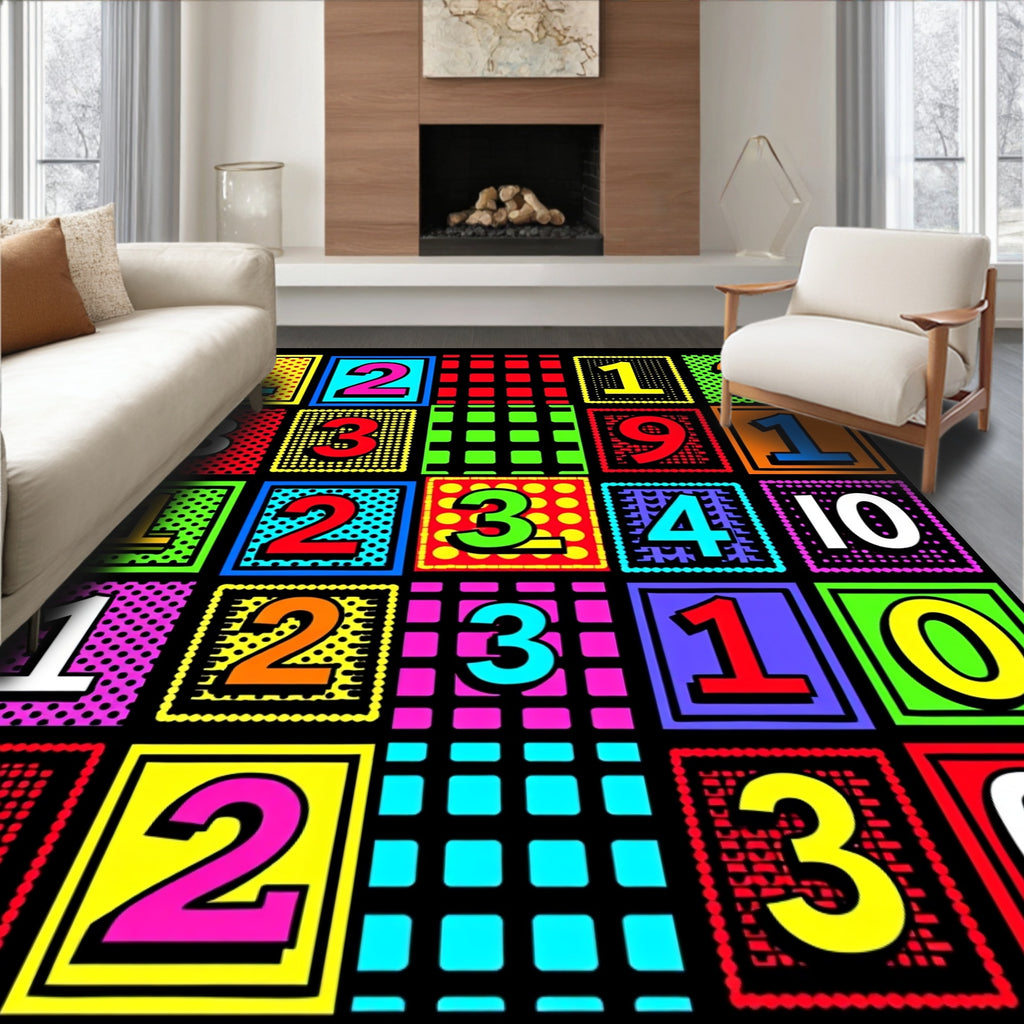 Colorful Pop Art Numbers Squares Rug