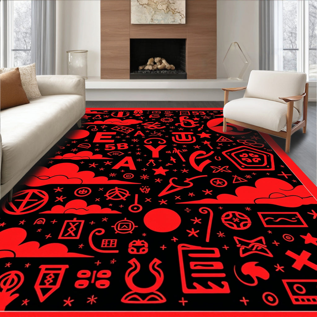 Red Symbol Collage Rug