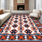 Orange Navy Diamond Geometric Border Rug