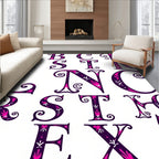 Ornate Alphabet Collage Deep Purple Pink Rug