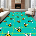 Yellow Bees Teal Honeycomb Background Rug