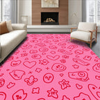 Whimsical Pink Doodle Hearts And Faces Rug