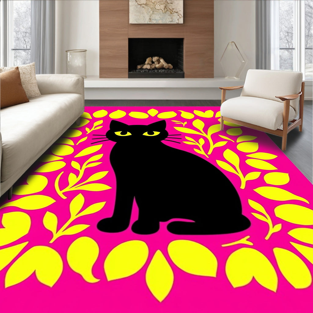Black Cat Bright Floral Border Rug