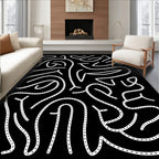 Bold Black White Abstract Swirls Rug