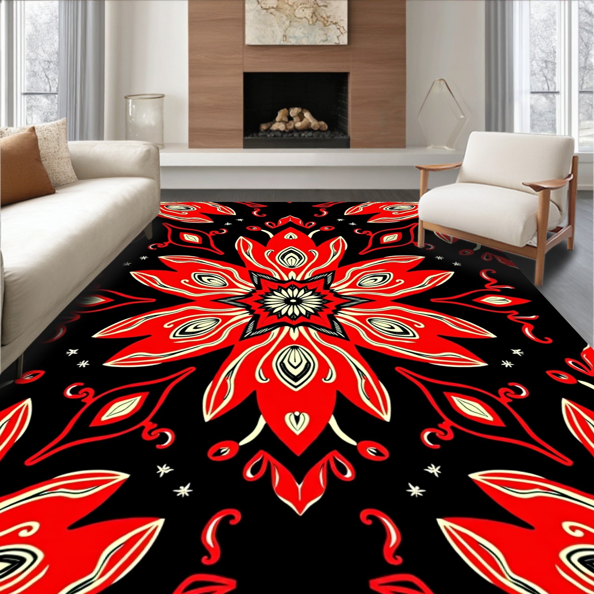 Bold Red Floral Medallion Rug