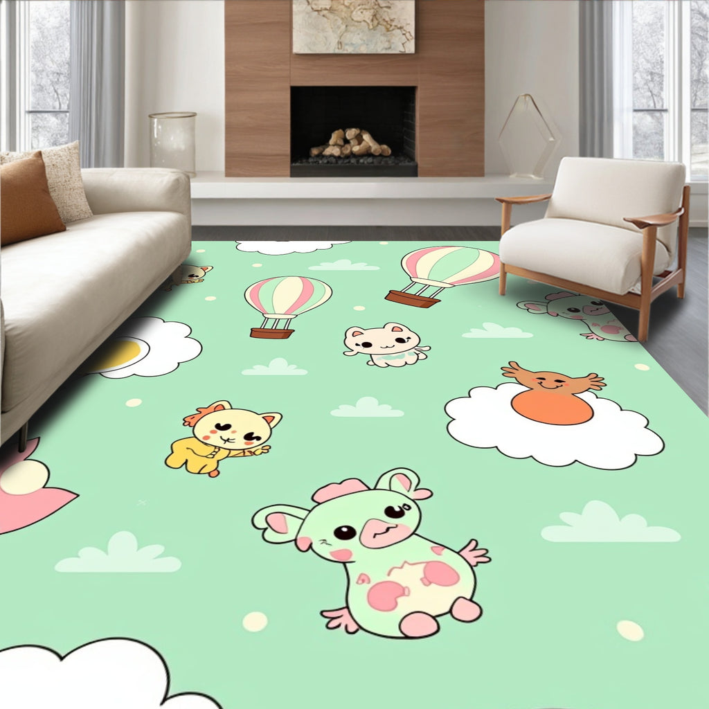 Kawaii Creatures Hot Air Balloon Adventure Rug