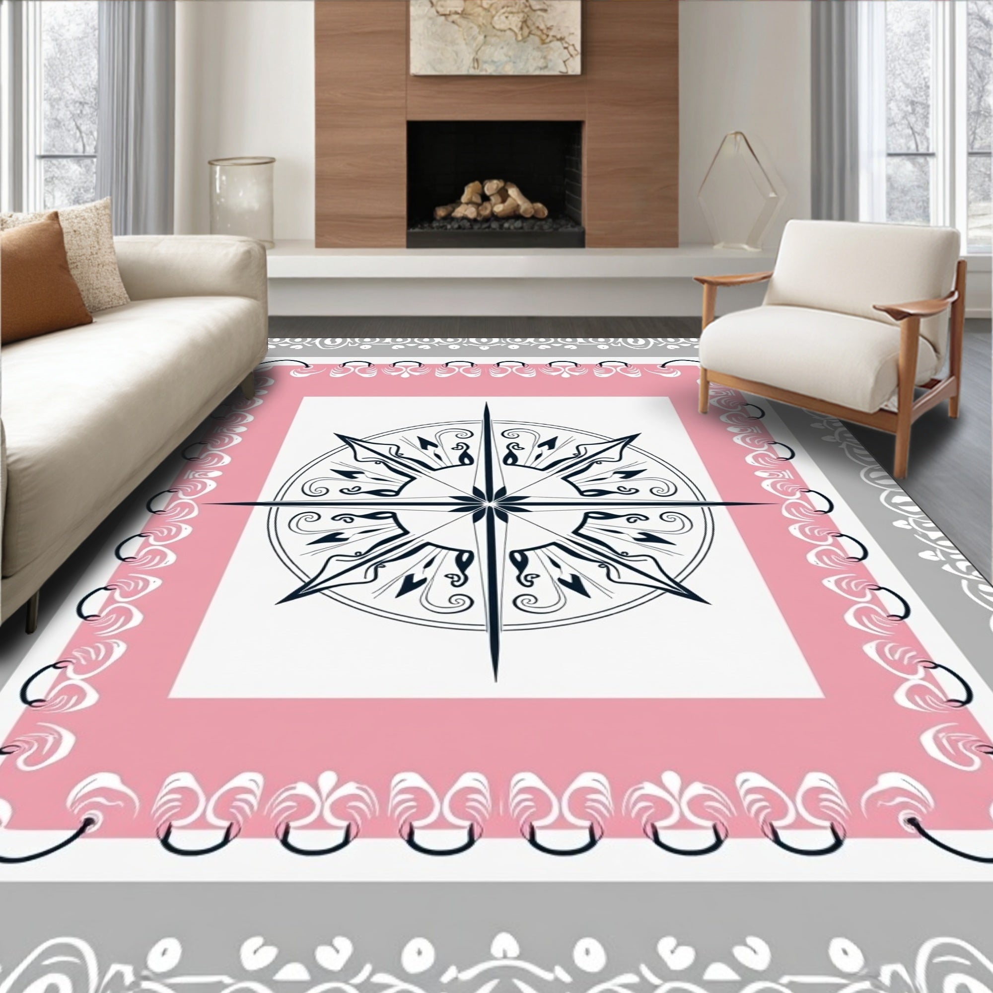 Pink Compass Star Ornate Rug