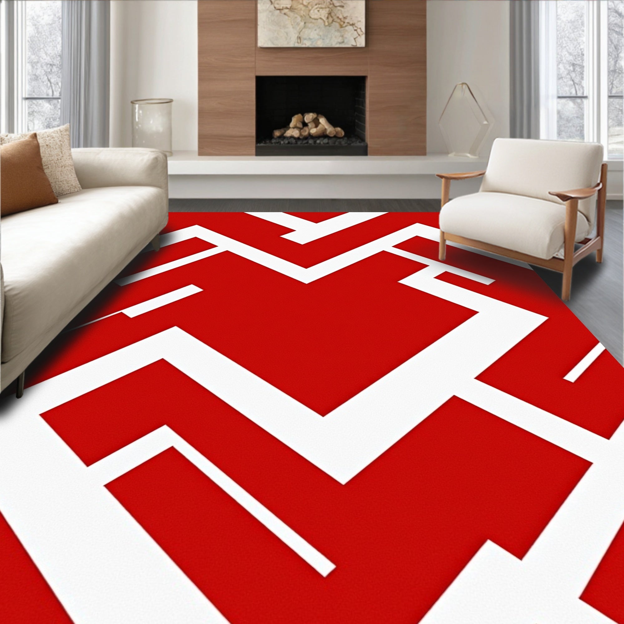 Crimson Abstract Angular Connection Rug