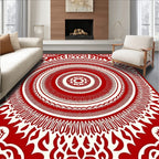 Crimson Radial Sunburst Medallion Rug