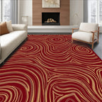 Crimson Gold Swirl Line Art Rug