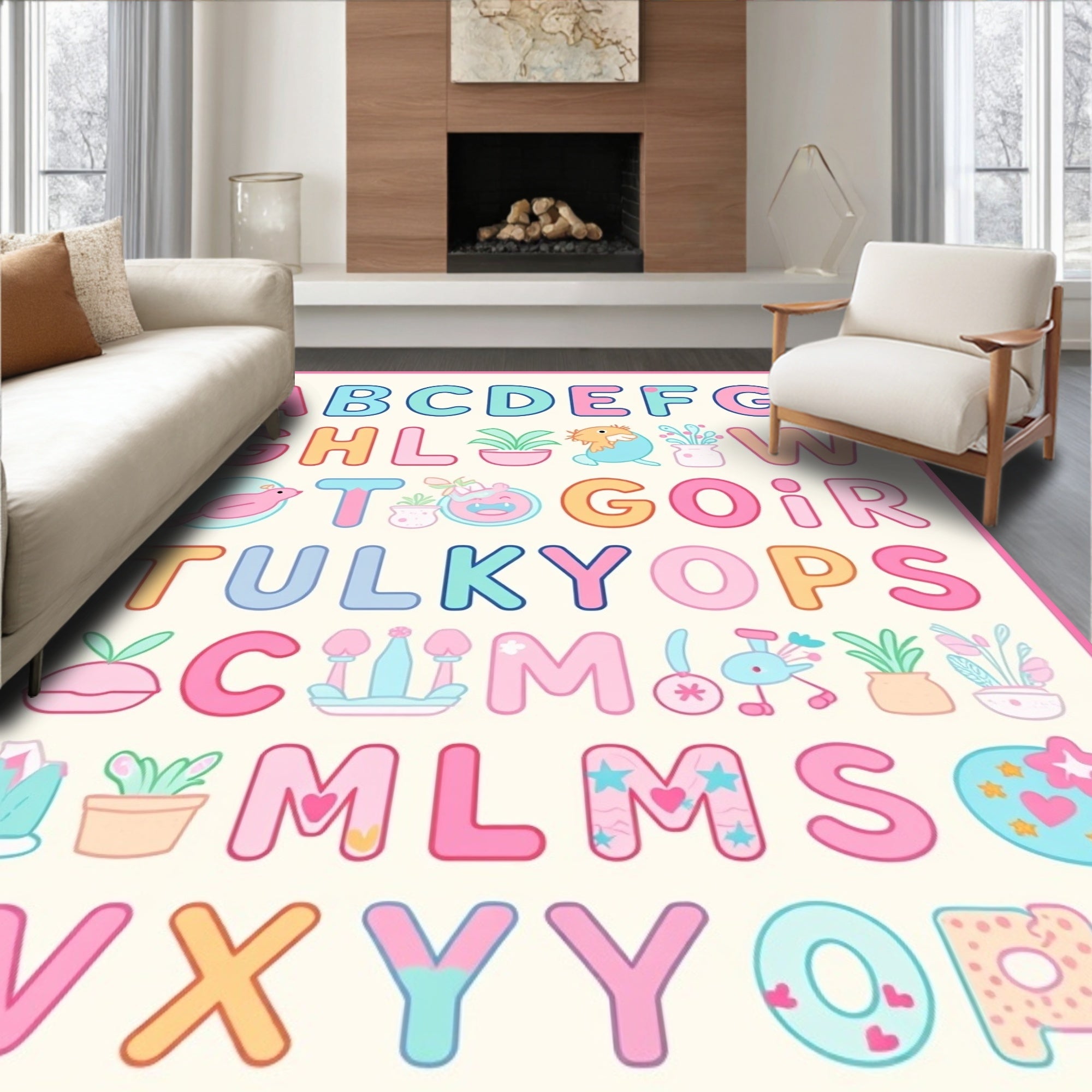 Pastel Alphabet Creatures Garden Rug