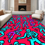 Dancing Skeletons Crimson Blue Graphic Rug