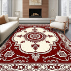 Rich Crimson Bloom Scrollwork Square Rug