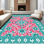 Vibrant Pink Teal Floral Medallion Rug