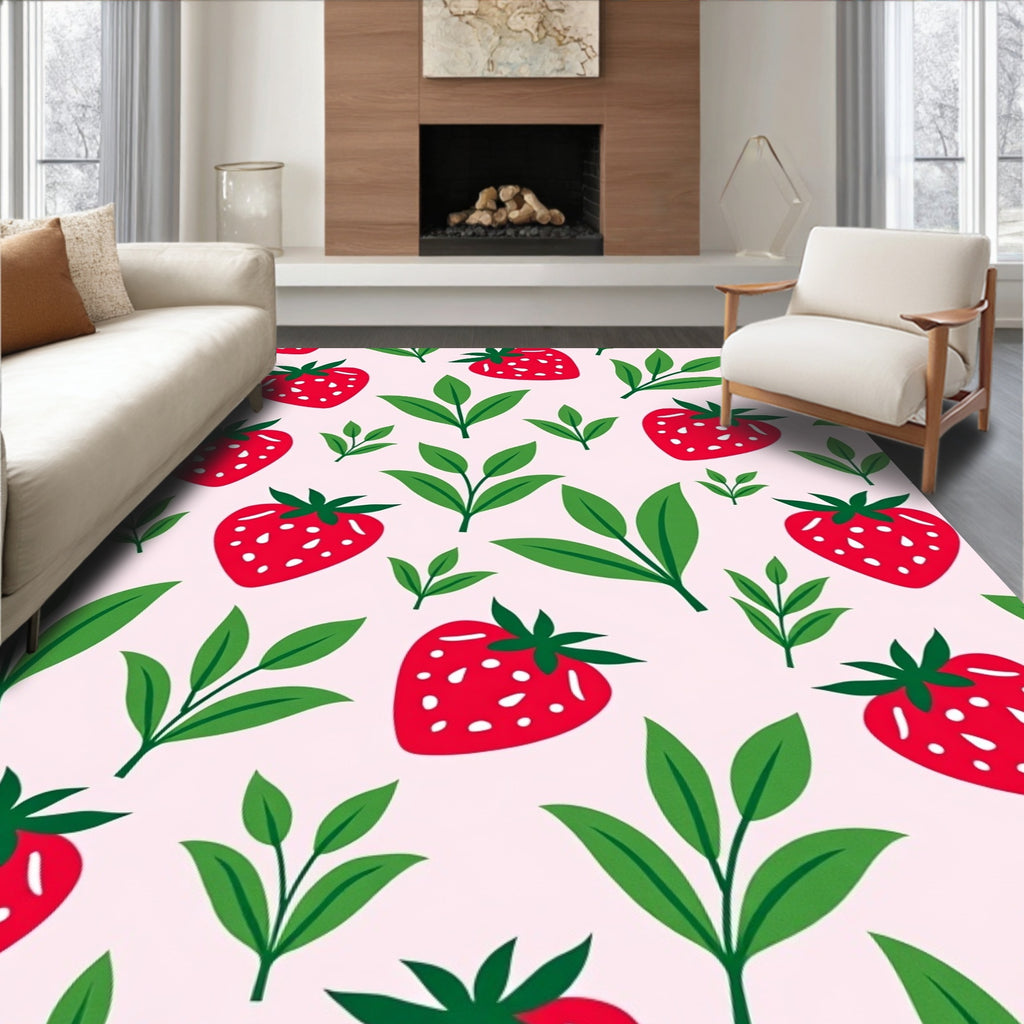 Sweet Red Strawberry Garden Pattern Rug