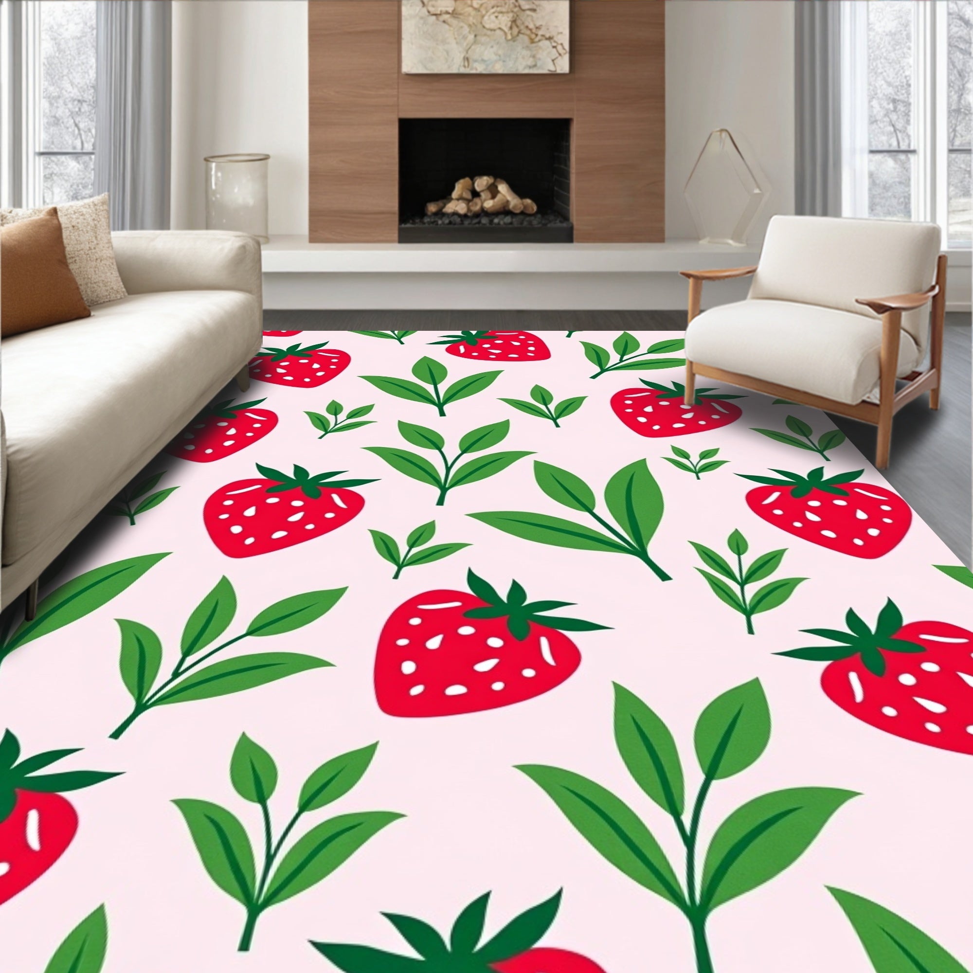 Sweet Red Strawberry Garden Pattern Rug