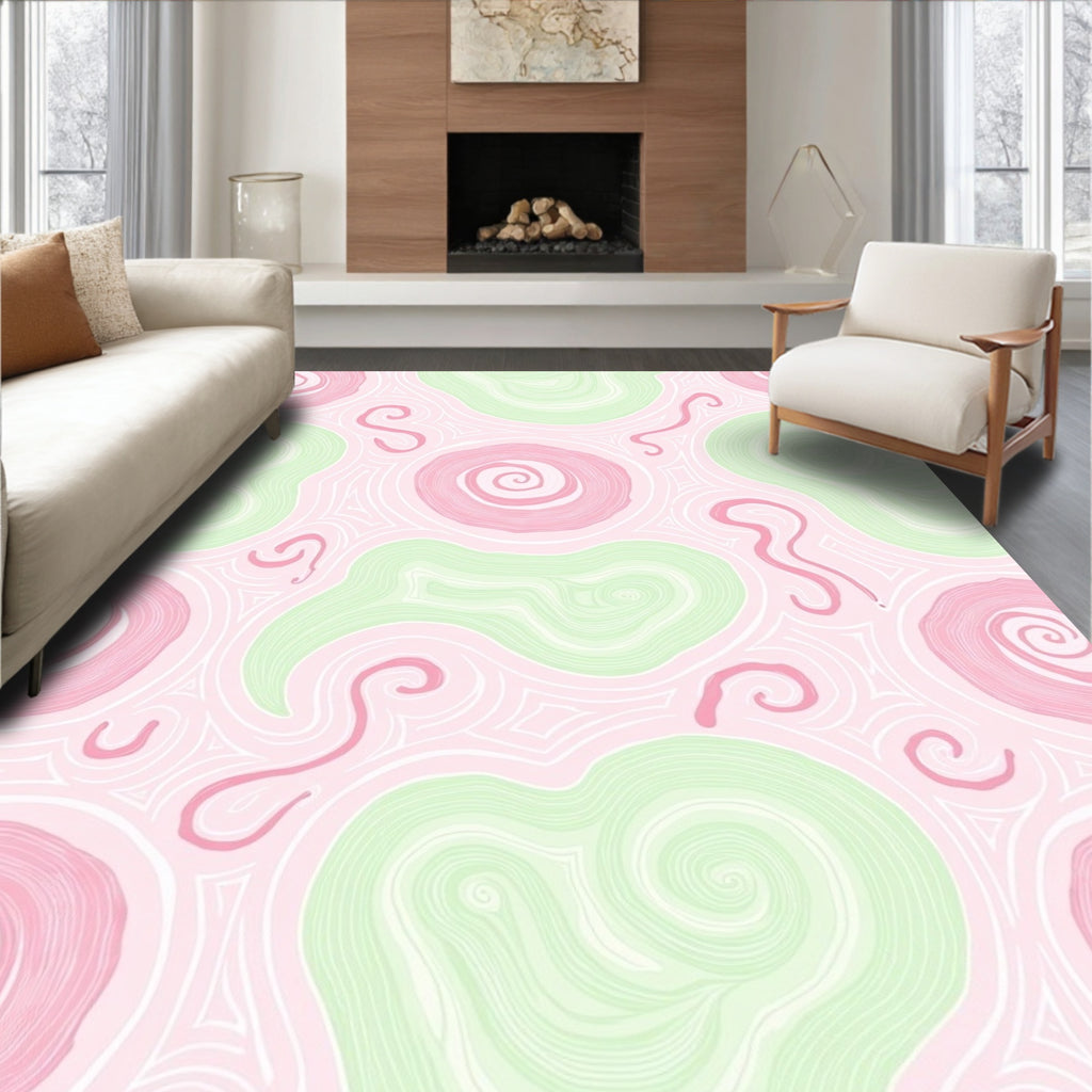 Pink Green Swirl Abstract Fluid Rug