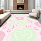 Pink Green Swirl Abstract Fluid Rug