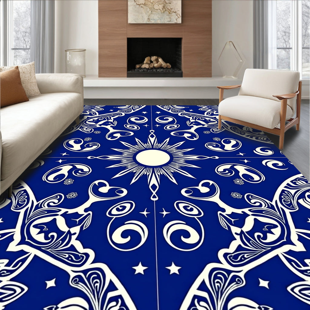 Majestic Blue Sunburst Medallion Rug