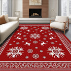 Red Snowflakes Reindeer Winter Border Rug